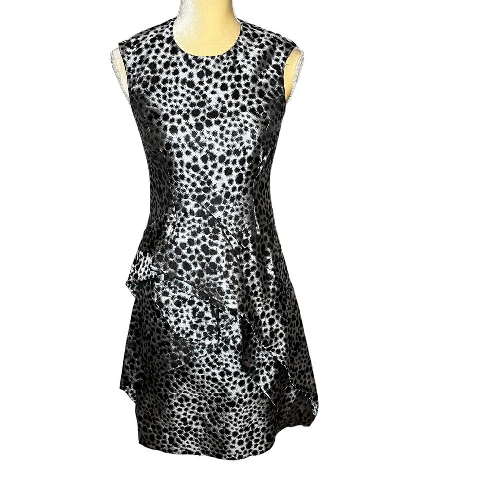 Pringle of Scotland Black and Silver Ruffle Dress EUC Silk Size US 6